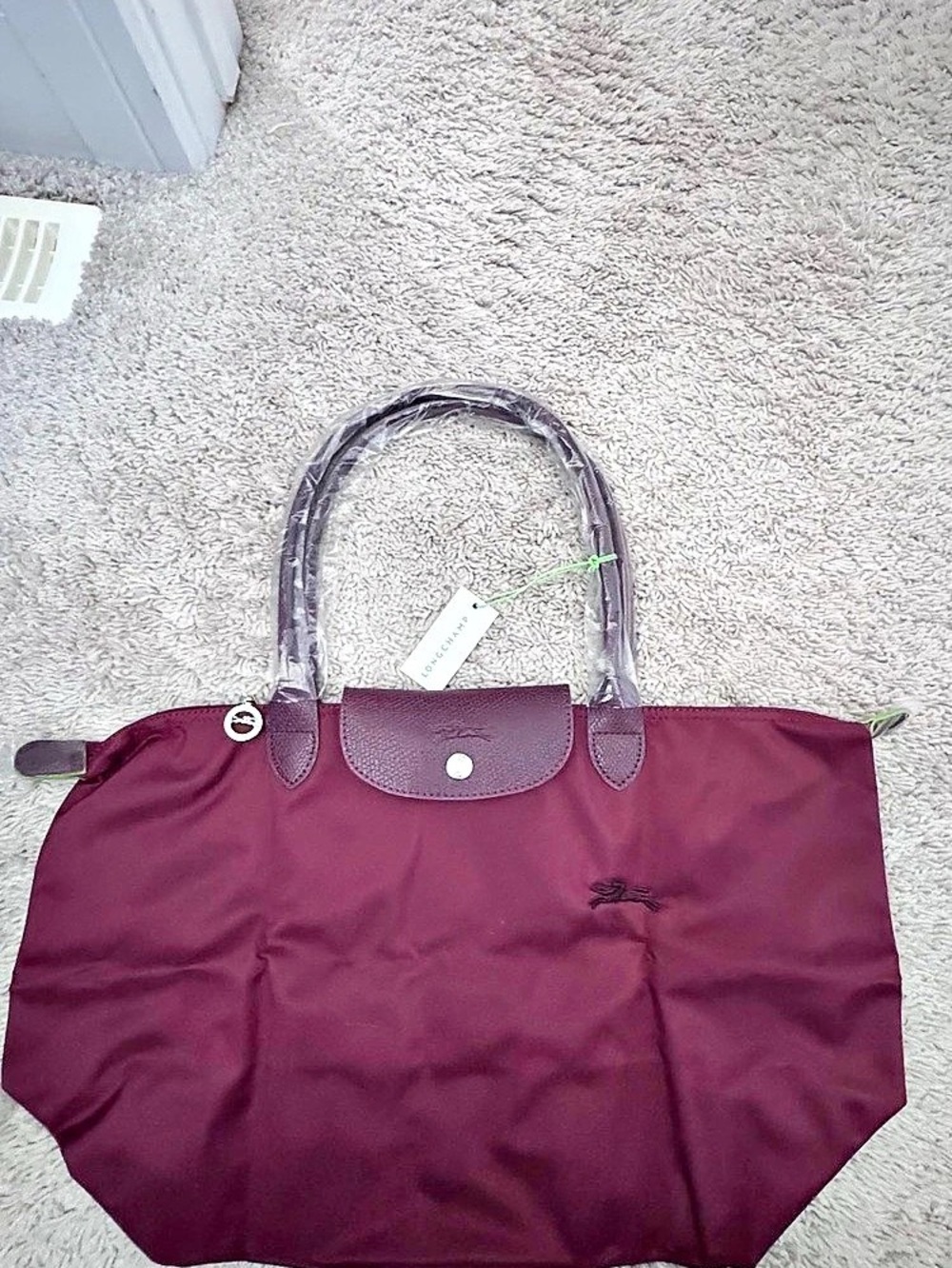 Longchamp Le Pliage Green Large Shoulder Tote Bag Burgundy